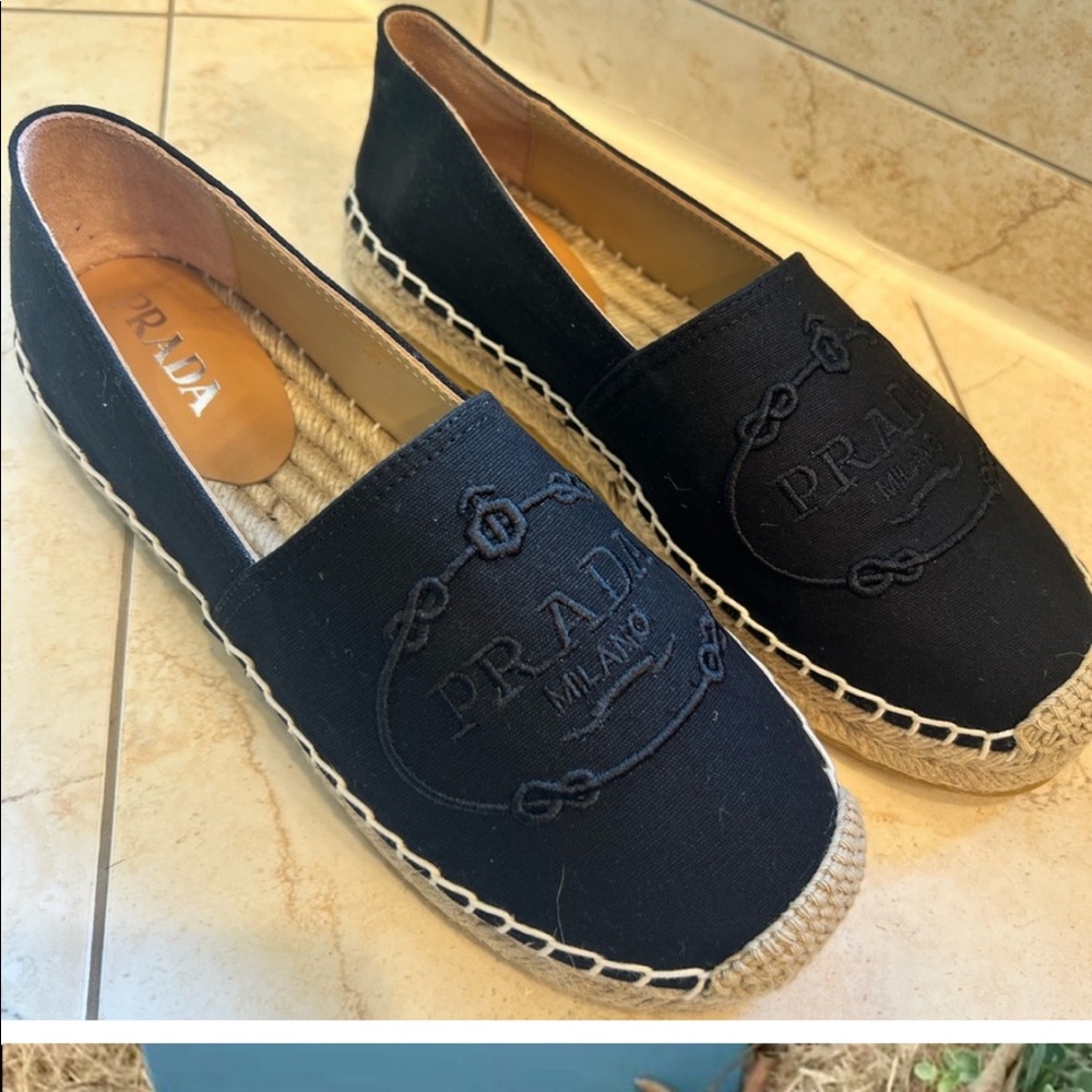 Black designer black canvas Prada espadrilles 1/2 size too small